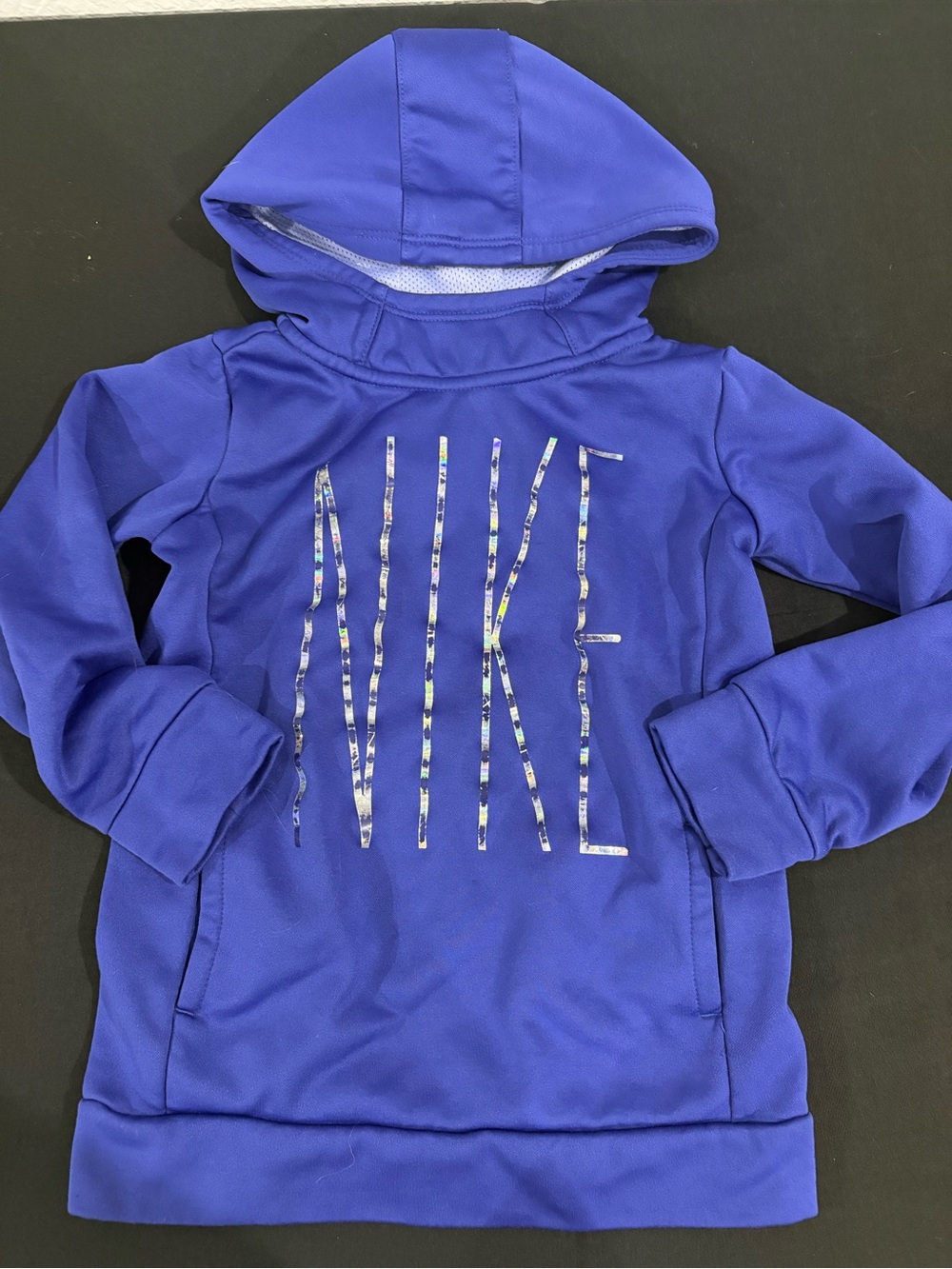 Nike Girls' Purple Hooded Sweatshirt with Iridescent Logo